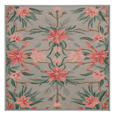 Machine Washable Botanical Grey Area Rug