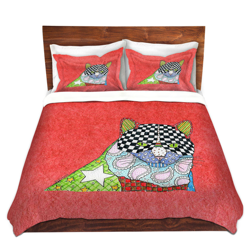 Ensemble de housse de couette pour chat, 1 housse simple + 1 taie standard, Rouge / Noir / Vert