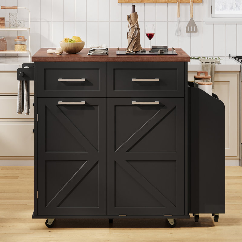 Îlot de cuisine de ferme polyvalent avec abattant, grand rangement et supports latéraux amovibles pour une fonctionnalité et un style améliorés