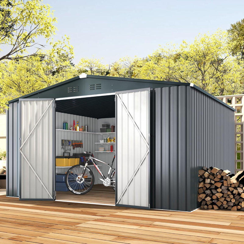 10' x 12' Dark Gray Metal Outdoor Storage Shed