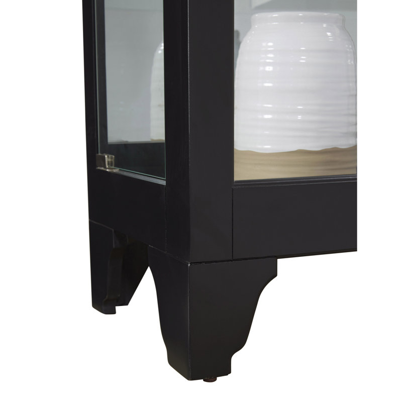 Traditional Black Satin Lighted Curio Cabinet with Adjustable Shelves