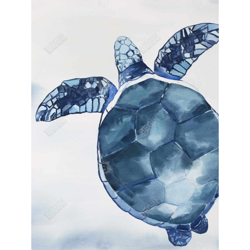 Aquarelle, tortue bleue - Art sur toile encadré bleu classique