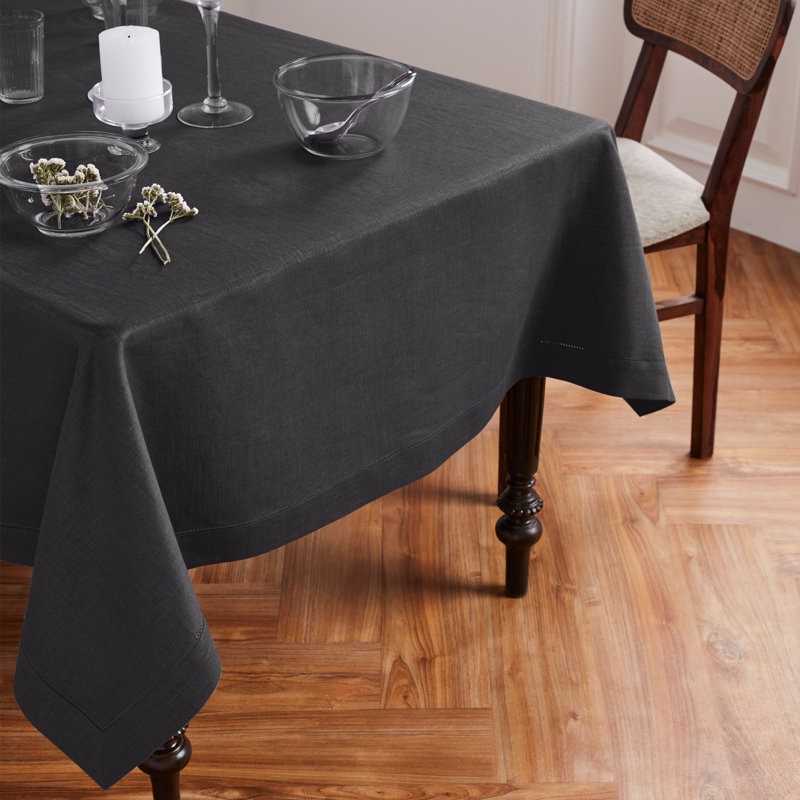 Medium Weight Hemstitch Linen Tablecloth, 90" x 60", Charcoal