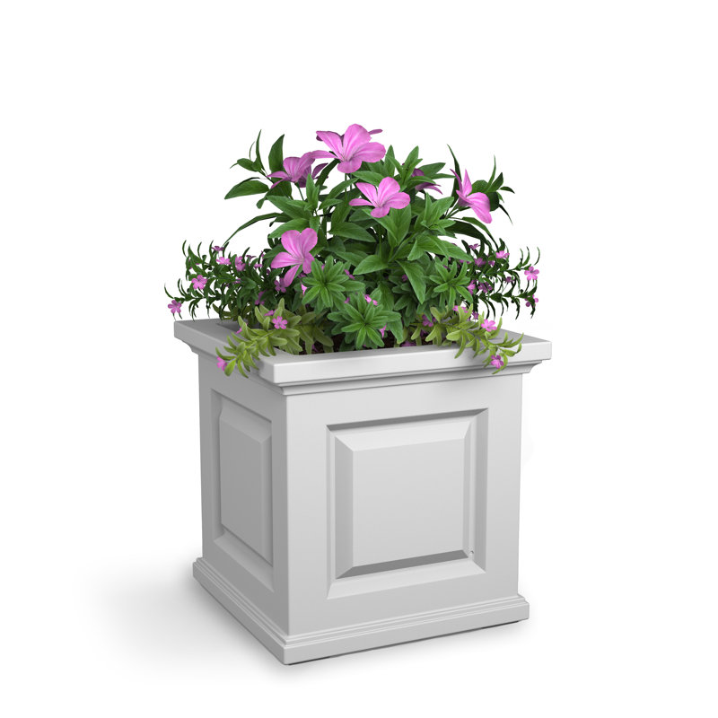 Nantucket Square Resin Planter Box with Water Reservoir, White, 16'' H x 16'' W x 16'' D