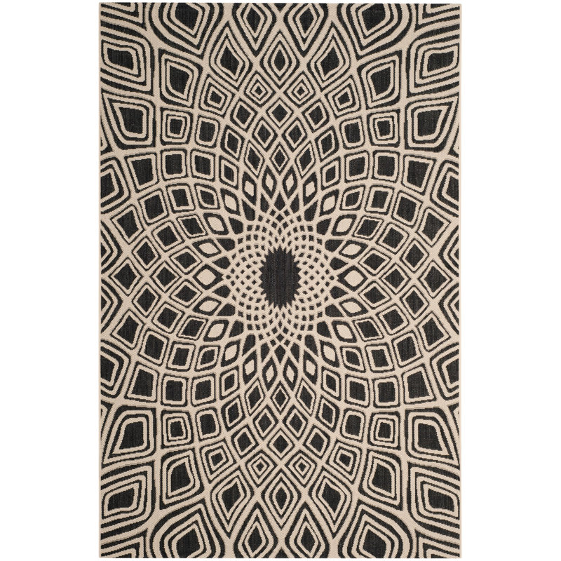Arneshia Geometric Black/Beige Indoor / Outdoor Area Indoor/Outdoor Area Rug, Rectangle 9' x 12'