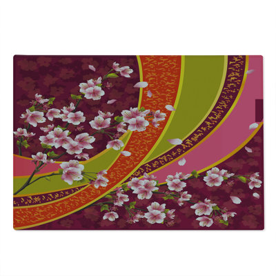 Ambesonne Flower Cutting Board Large Size Sakura Blossom Japanese Pale Pink Orange
