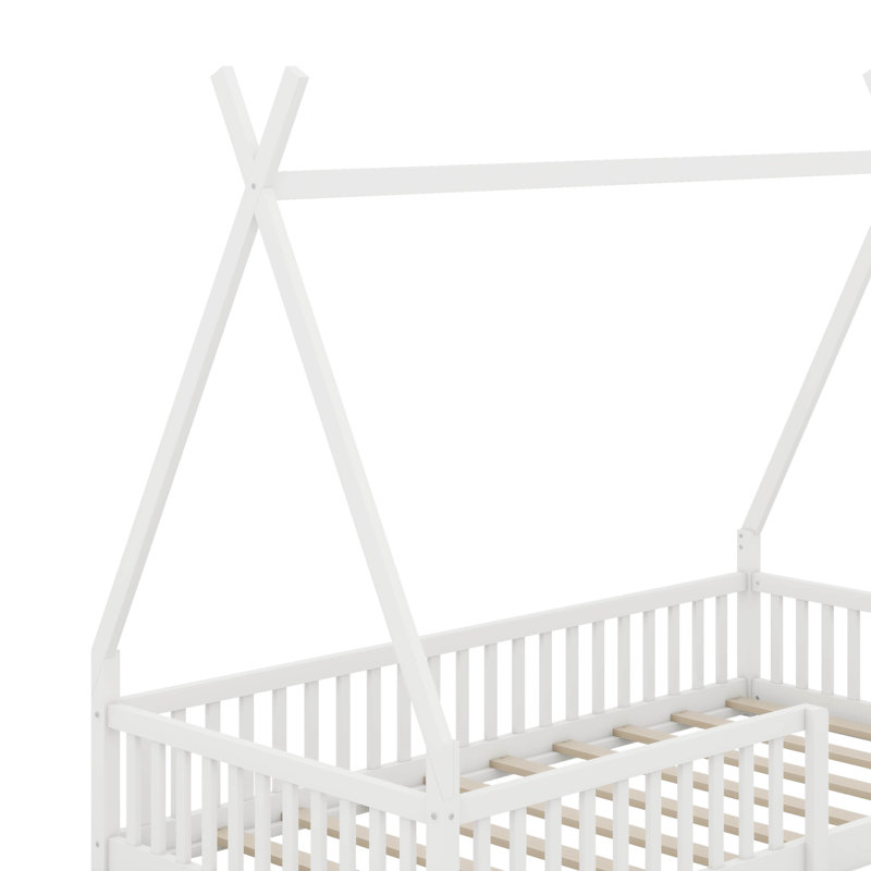 Lit simple en bois avec clôture, Blanc