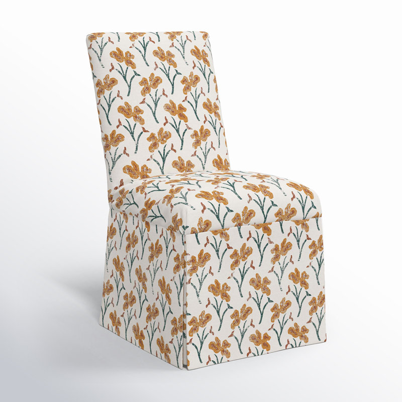 Ivanka Cotton Parsons Chair, Vanves Floral Ochre Teal