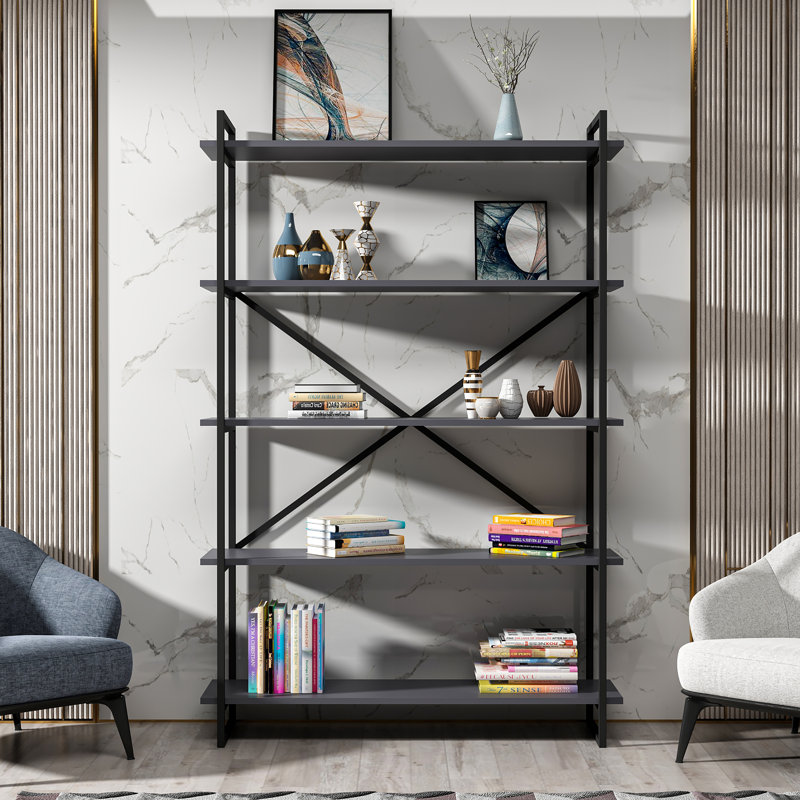 Abordale 5-Tier Steel Bookcase, Anthracite, (5 Shelves) 70.9” H x 35.4” W x 13.4” D