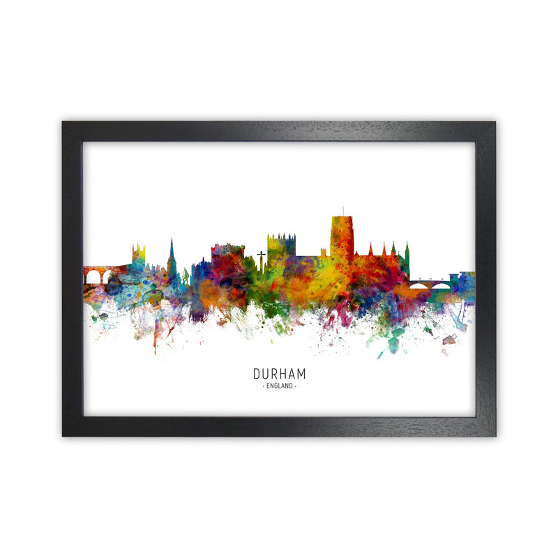 Durham England Skyline by Michael Tompsett - Print, 64cm H x 88cm W x 3cm D, Black Framed