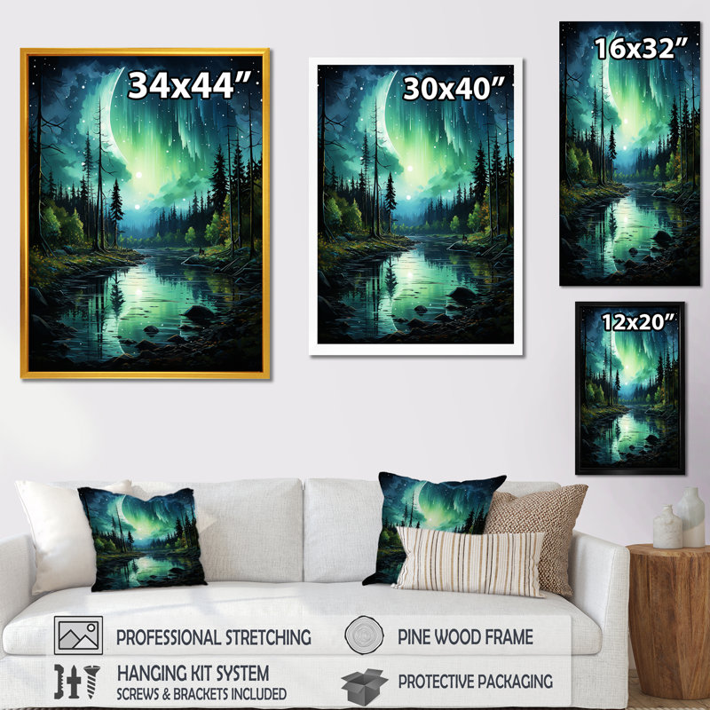 Northern Lights Aurora Reflection 1 - Northern Lights, art mural, Cadre photo blanc, H 44 po x l 34 po x P 1,5 po