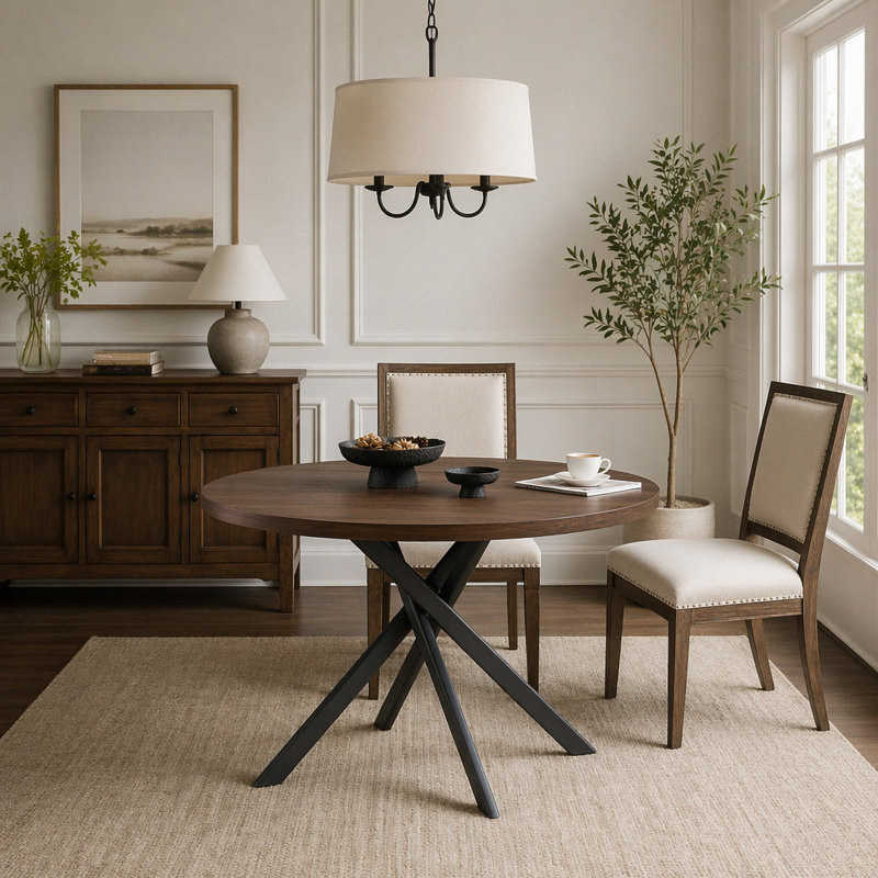 Table de salle à manger ronde pliable pour les petits espaces - Matériau en bois aggloméré, parfaite pour la salle à manger, le salon de thé et le café (noyer foncé, 1 table)