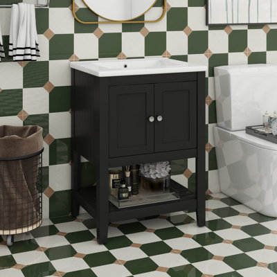 Meuble-lavabo 24 po avec lavabo, meuble-lavabo simple avec portes et tablette ouverte, petit meuble-lavabo avec lavabo