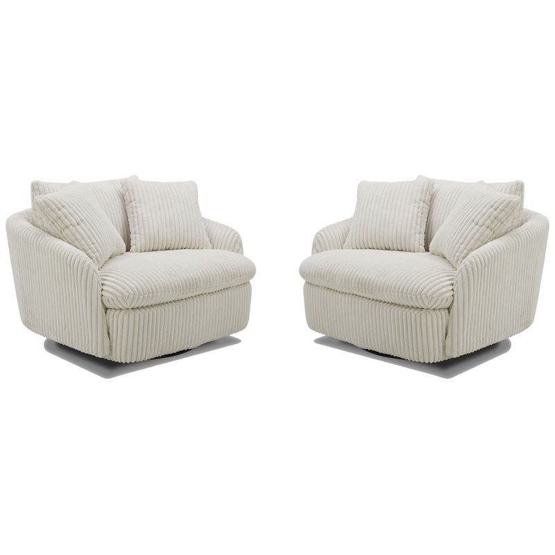 Brieona Upholstered Swivel Chair and a Half, Mega Ivory