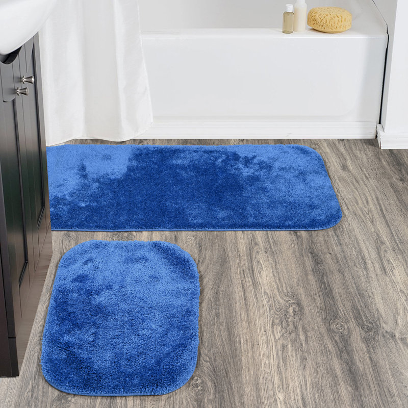 Mccluney Traditional Nylon 2 Piece Bath Rug Set with Non-Slip Backing, Dark Blue