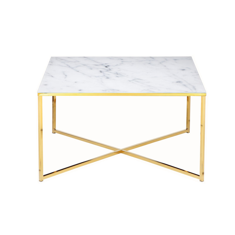 Aines Cross Legs Coffee Table, White, Gold