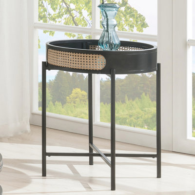 Table de bout ronde à finition noire avec plateau de table ouvert, pieds en métal, insert et compartiment de rangement, convenant à un café ou à une utilisation, 22 po x 22 po x 24 po, plateau de 17 lb, 1 espace, tables,