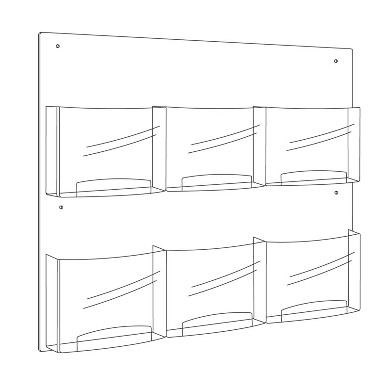 Clear Wall Mounted Plastic Magazine Rack with 6 Compartments