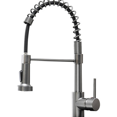 Robinet d'évier de cuisine contemporain, rétractable, poignée simple, noir mat, robinet commercial à bec arqué haut avec douchette rétractable, levier, laiton