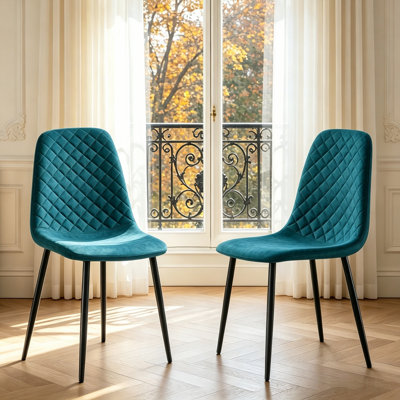 Velvet Upholstered Dining Chair with Metal Frame 