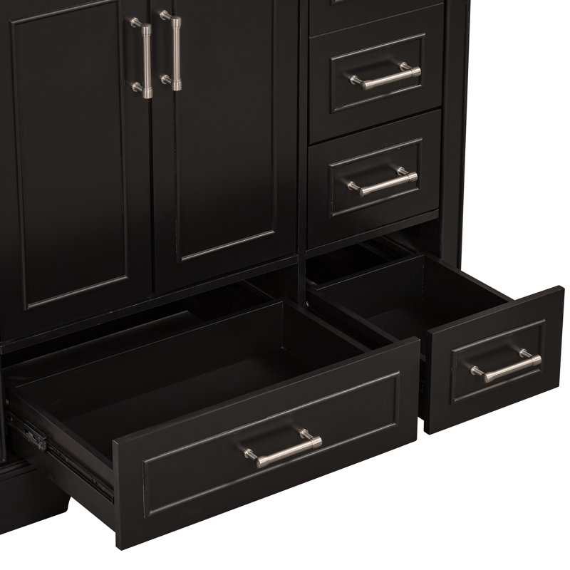 Ensemble de meuble-lavabo traditionnel 36 po avec lavabo en résine, armoire de salle de bain noire avec deux portes et quatre tiroirs