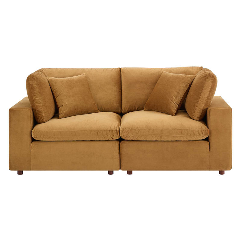 Commix 80" Velvet Square Arm Sofa, Cognac Velvet