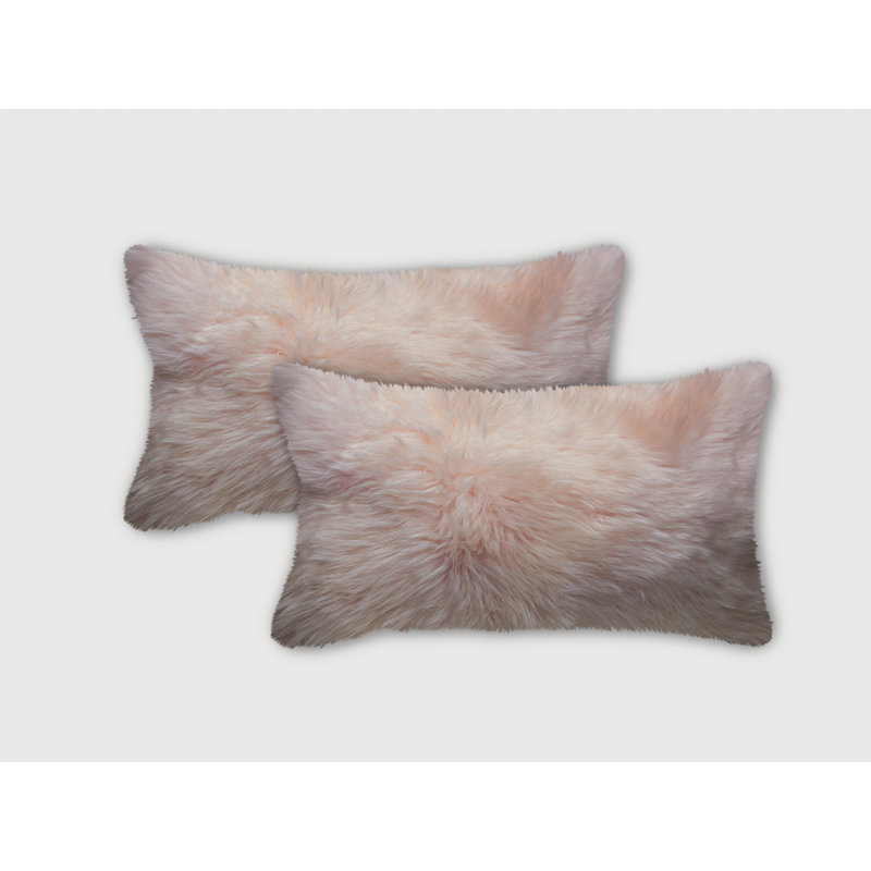 Ensemble de deux coussins d'appoint lombaires en peau de mouton véritable rosé
