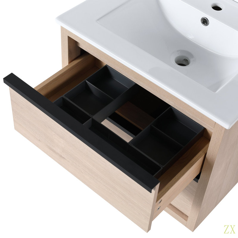 Meuble-lavabo 24 po avec 2 tiroirs à fermeture douce, lavabo en céramique