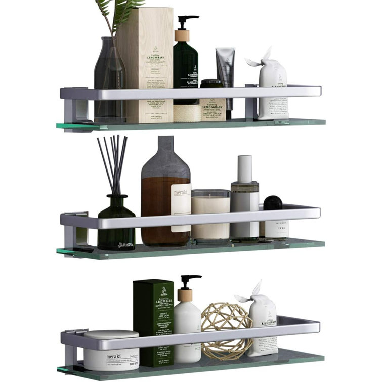 VOLPONE Glass Shelf with Towel Bar 15.7in Silver Bathroom Shelf