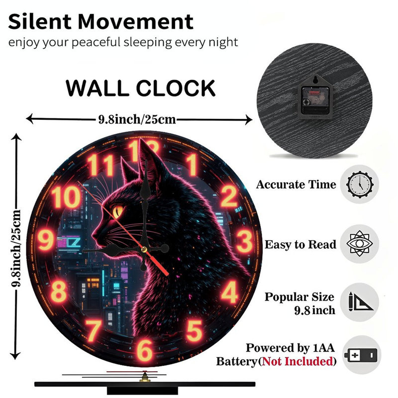 Horloge de chat néon