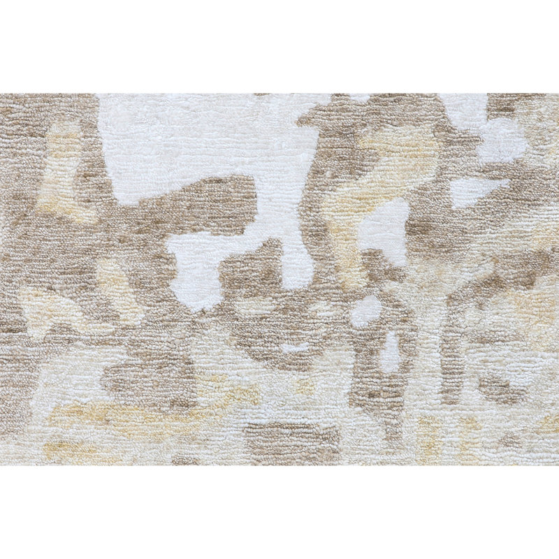 Tapis blanc et beige noué à la main de haute qualité, Rectangle de 5 pi x 8 pi