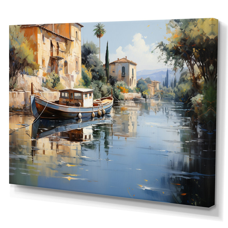 Beige canal impressionniste - imprimé, H 30 po x l 40 po x P 1,5 po, Toile tendue