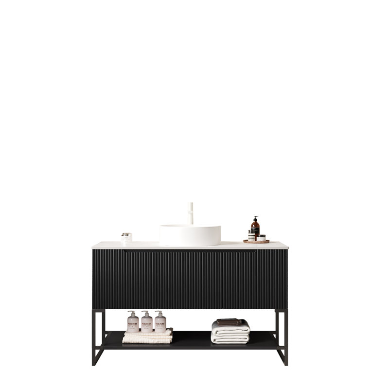 Meuble-lavabo 48 po avec lavabo, armoire autoportante avec 3 portes et tablette ouverte