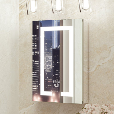 Rectangle LED Medicine Cabinet with Light, Sockets & USBs,Tempered Glass