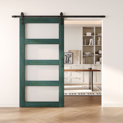 Porte de grange en verre non assemblé et fini 30 po x 80 po avec ensemble de quincaillerie Homacer Royal Pine 30 po x 80 po Homacer
