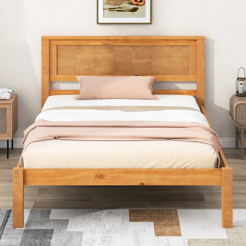 Lit plateforme simple avec tête de lit, lattes en bois massif, sans sommier, tête de lit de style, support à lattes, Pure
