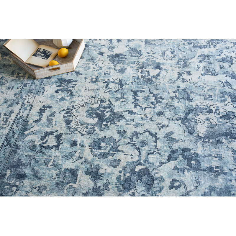 Rectangle Dorchester Oriental Hand Loomed Wool/Bamboo Slat/Seagrass Area Rug in Navy/Blue, Rectangle 10' x 14'