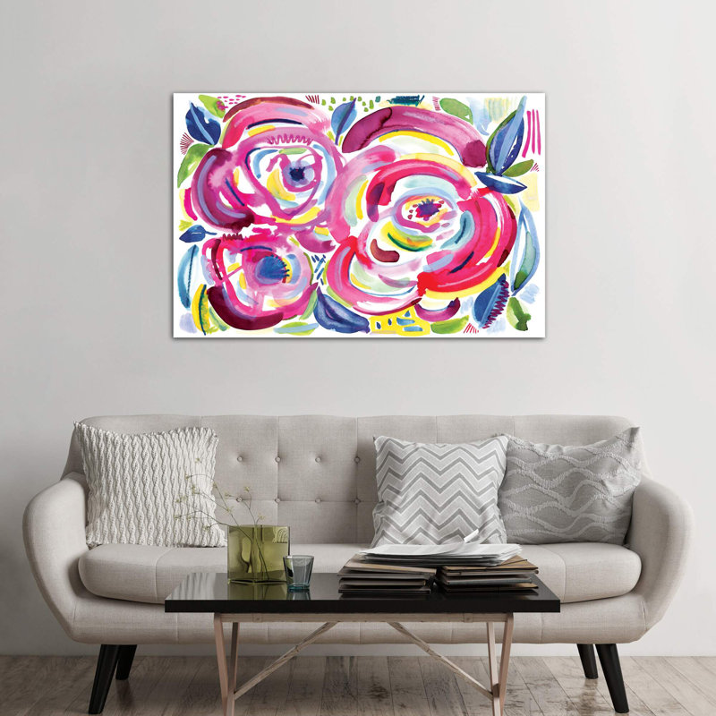 Roses In Bloom by Sara Franklin - Painting on Canvas, 66.04 cm H x 45.72 cm W, Classic Wood Floater Framed