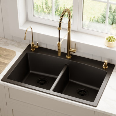 Karran Drop-in Quartz Composite 33'' X 22'' 1-Hole 50/50 Double Bowl Kitchen Sink