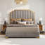 Lit plateforme tapissier très grand Duncanville, crème-116271833-89093345