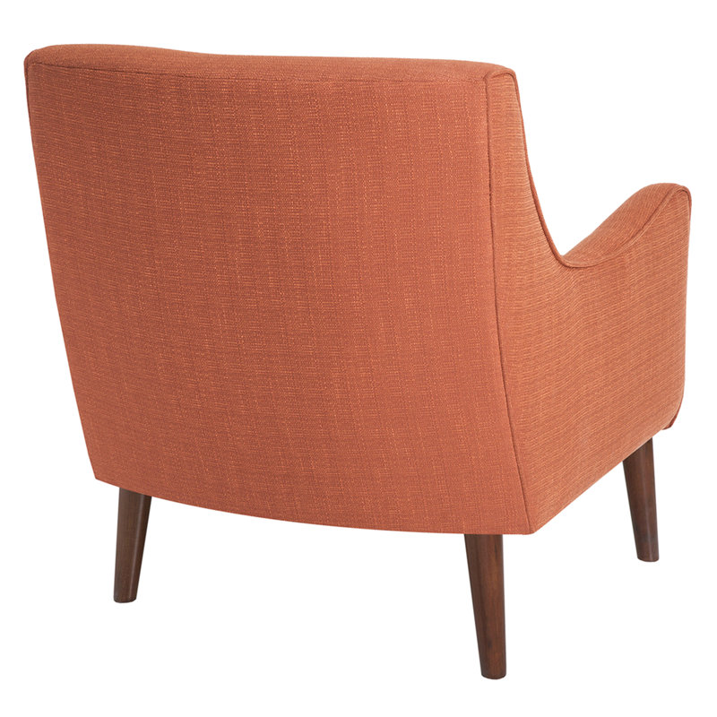 Chaise d'appoint High Foam Mid-Century en tissu orange brûlé, pieds en bois massif, Orange brûlé