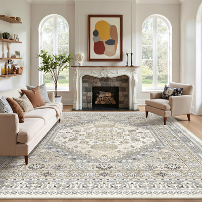 Malaika Machine-Washable Non-Slip Medallion Area Rug 