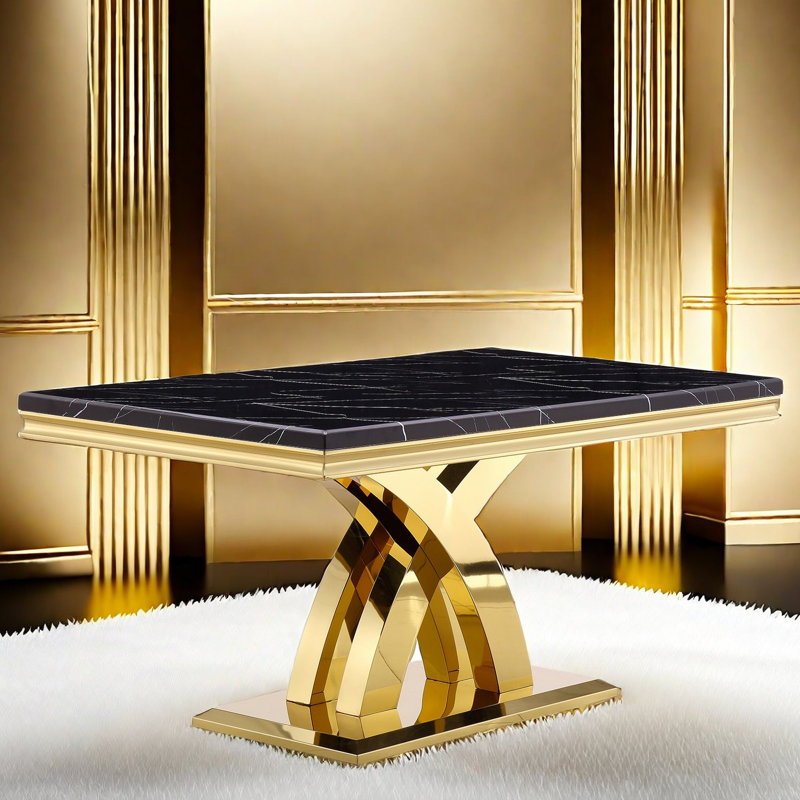 Reesheda Faux Marble Top Metal Base Dining Table