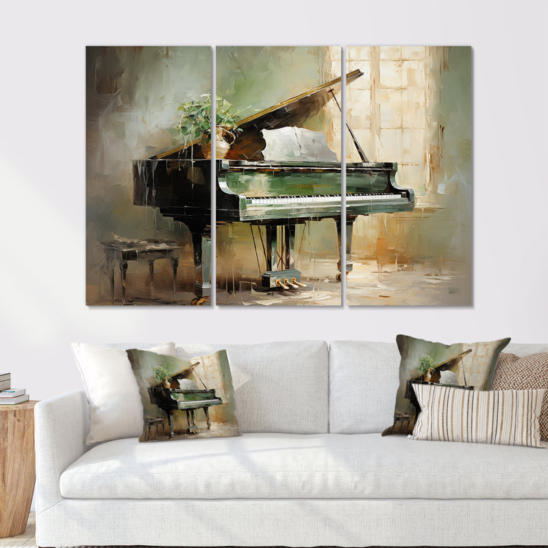 «Green Piano Impressionist», art sur toile, H 28 po x l 36 po
