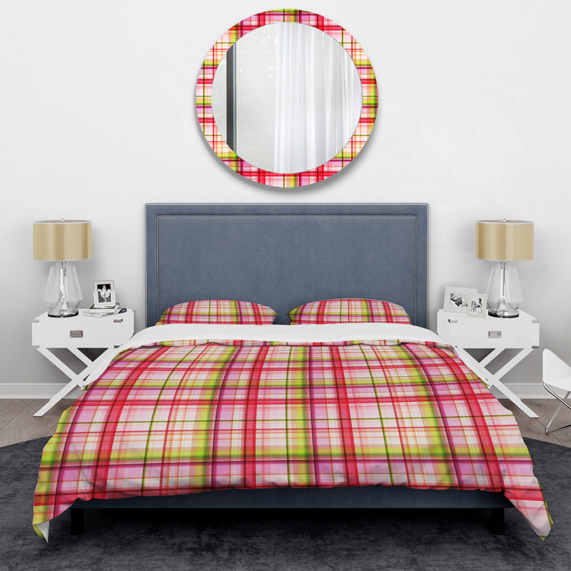Tartan à carreaux roses - Ensemble de housse de couette abstrait - Microfibre de polyester