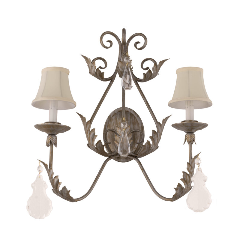 Antique Silver Dual Faux Candle Wall Sconce with Crystal Accents
