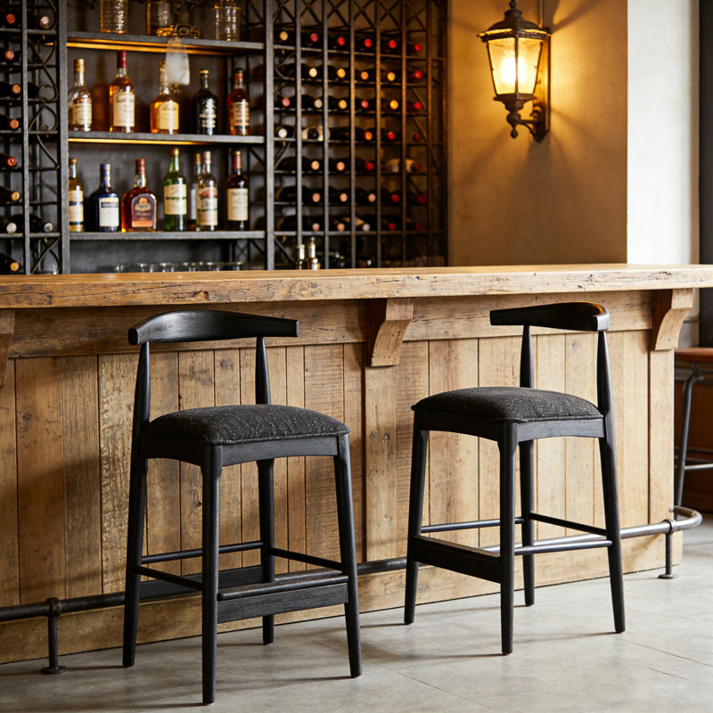 Bar Stools Set Of 2 With Soft Cushion And Sturdy Legs, Bar Stool (30.5” Seat Height), Black, Black