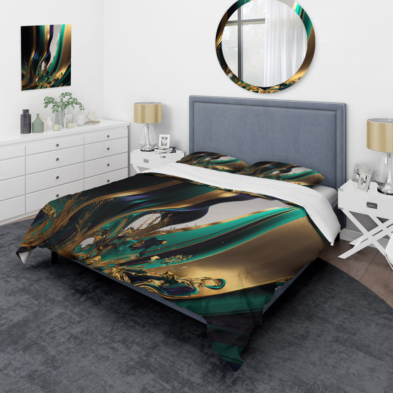 Green and Gold Agate III - Ensemble de housse de couette transitionnel - Microfibre de polyester