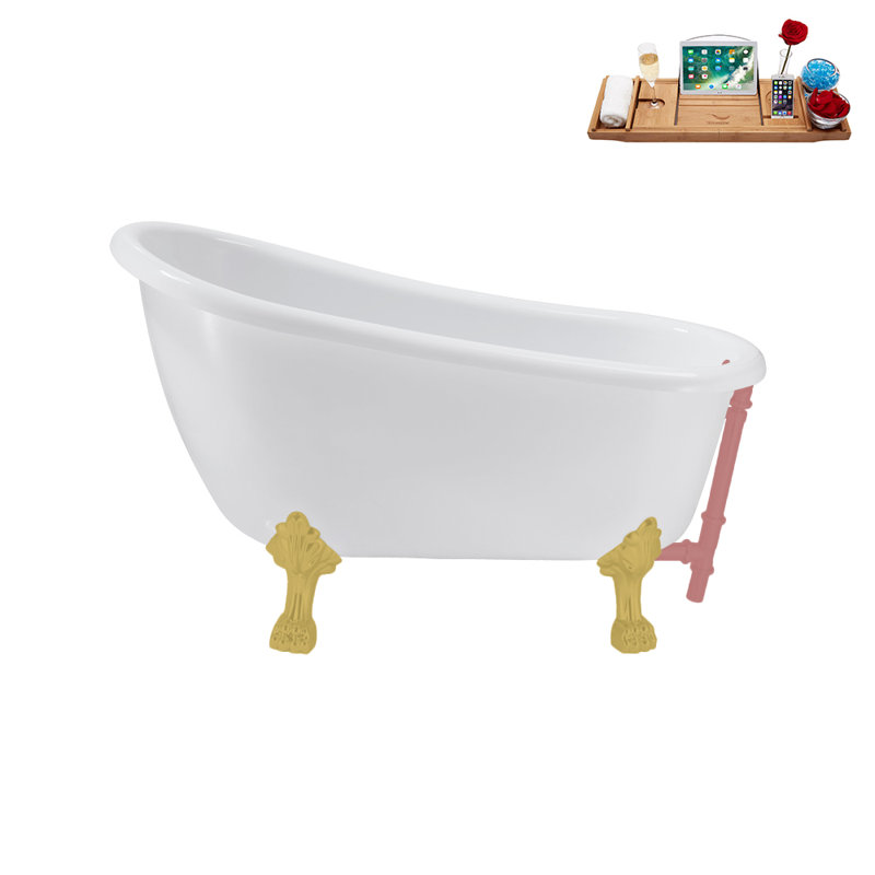 53.1'' x 25.6'' Soaking Acrylic Bathtub, Brushed Gold, Matte Pink