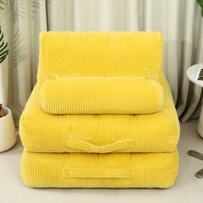 Fauteuil en velours côtelé jaune de 70,8 po, moelleux et confortable, sans assemblage pour se détendre dans un dortoir en fausse fourrure